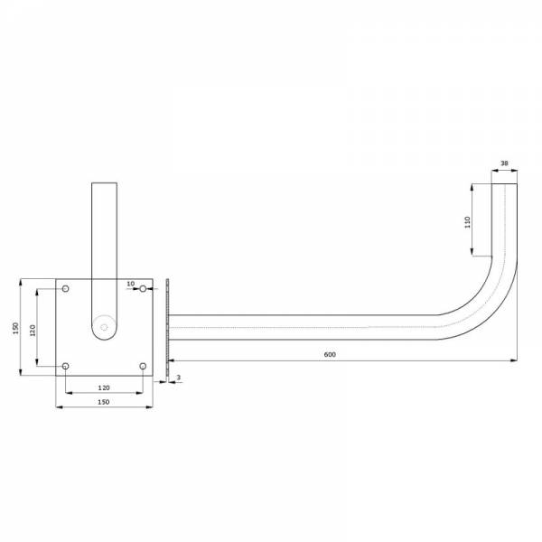 Metallinen seinäkiinnike Ø38mm L600