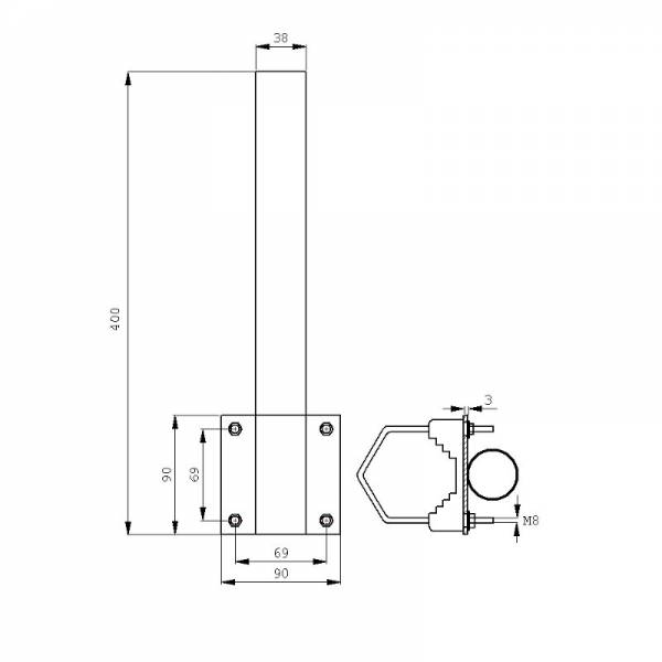 Metalliputki Kiinnike Ø38mm L400 Pystysuora