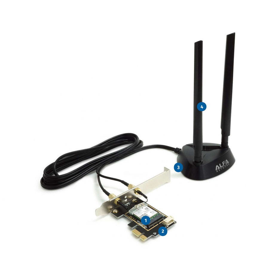 Alfa Wi-Fi 6E PCIe Card with Magnetic Antenna | Getic